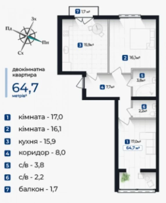 Продам двокімнатну квартиру на Каскаді