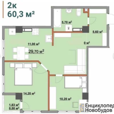 Продается 2-х комнатная квартира в готовом доме на сдаче.