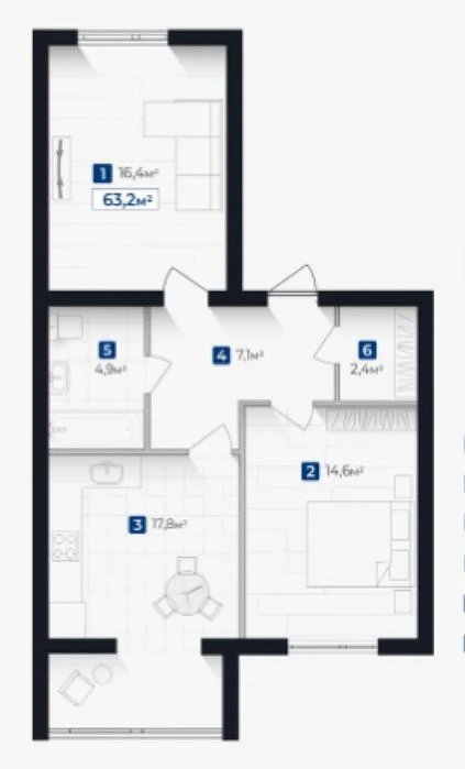 I will sell a 2-room apartment in a modern residential complex in the Bam district.