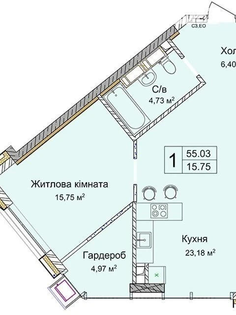 Продаж 1к квартири 55 кв. м на вул. Андрія Верхогляда ЧЕРГА