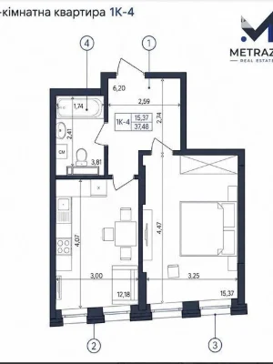 Sale of 1-room apartment 38 sq. m on Stolychne highway • ID 34689442