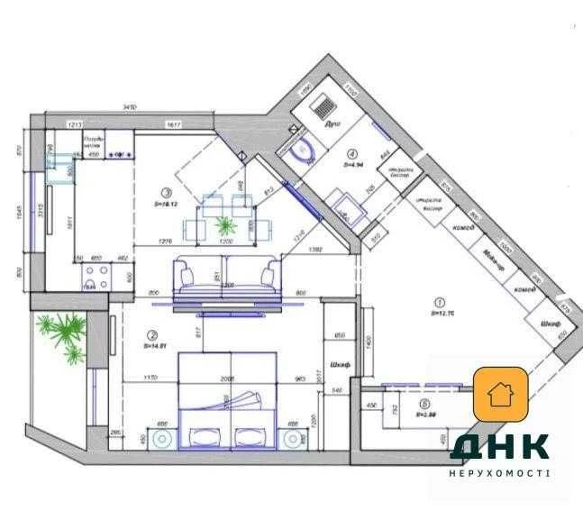 ЖК Гагаринский 55 м² Аркадия Просторная 1-комнатная с ремонт
