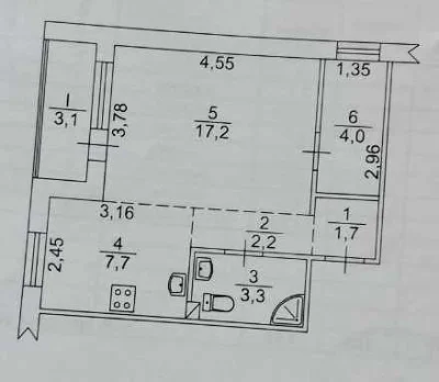 One-room apartment 39 m² for sale, Akademika Shchuseva lane, 1