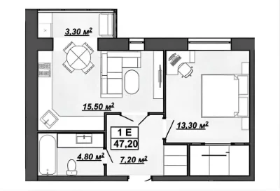 One-room apartment for sale in a modern residential complex
