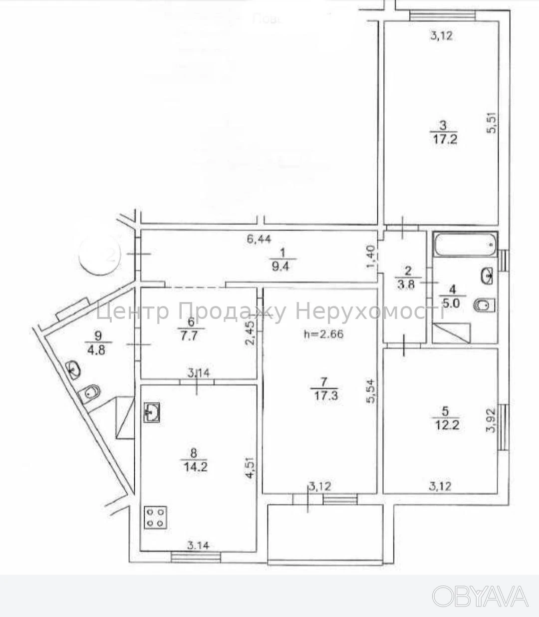 3-room apartment, 95 sq.m.