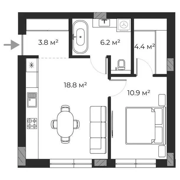 1-кімнатна квартира 44,3 м² у клубному містечку SHERWOOD | У