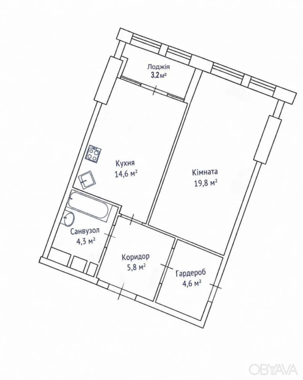 1-room apartment, 52 sq.m.