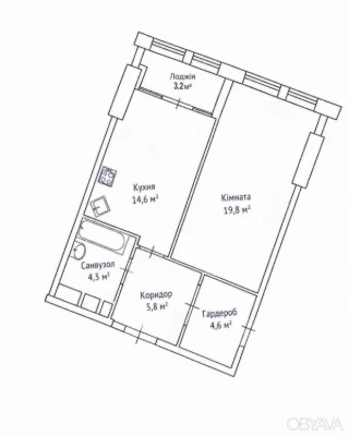 1-room apartment, 52 sq.m.