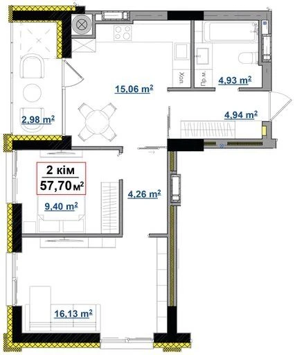 Елітна 2кім 57.7м2 ЖК Парк Авеню р-н вул Мазепи біля озера т