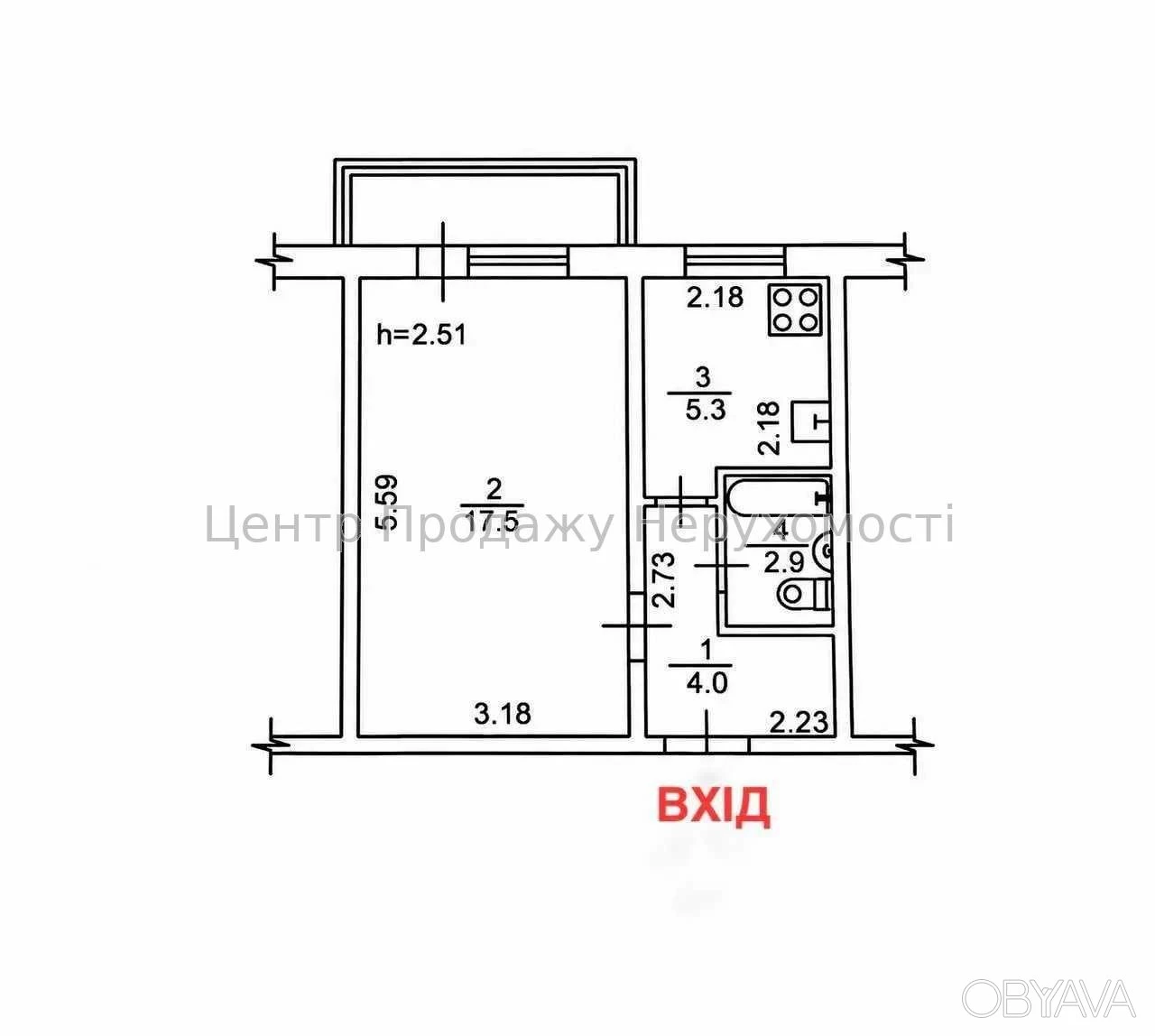 1-room apartment, 31.3 sq.m.