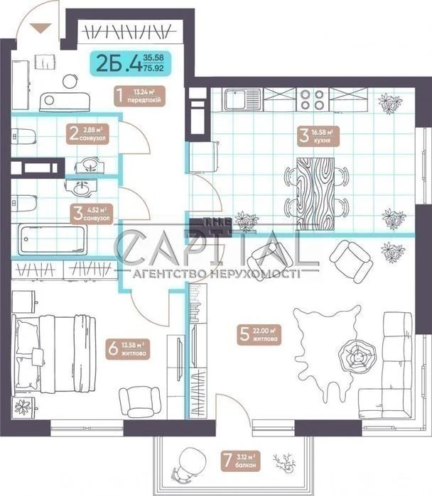 Residential complex Teremky Vidova 2-room apartment 76 m in a new building