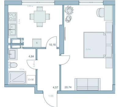 Sale of 1-room apartment 40.31 m², Stepana Rudanskogo str