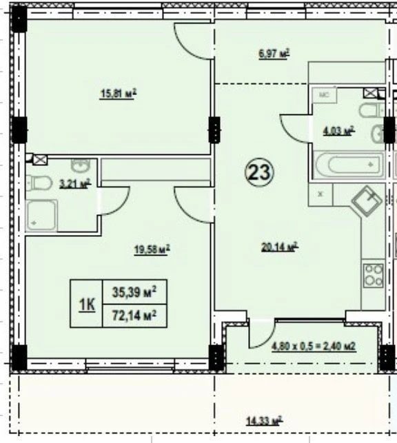 For Sale 2-room apartment 72m2 with access to its own plot Buy