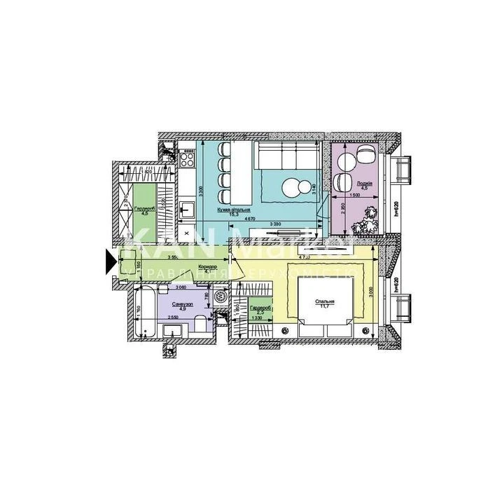 1-room apartment for sale 47.5 m² in Faina Town