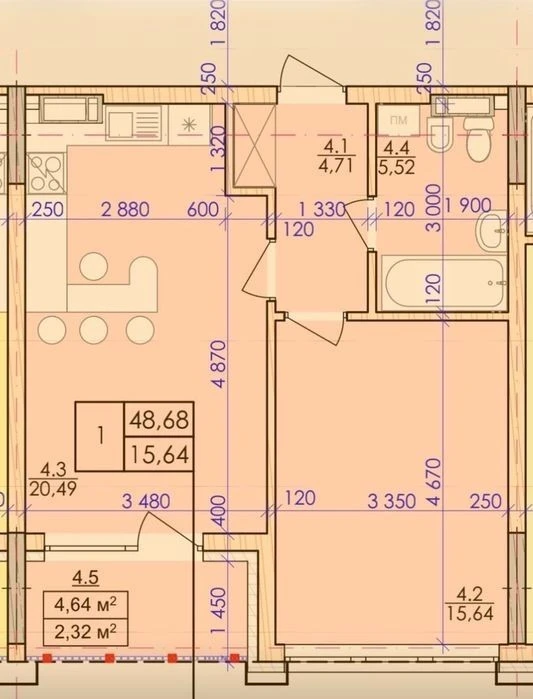 Greenville on Pechersk Fortechny 7v dead end, 1-room apartment for sale