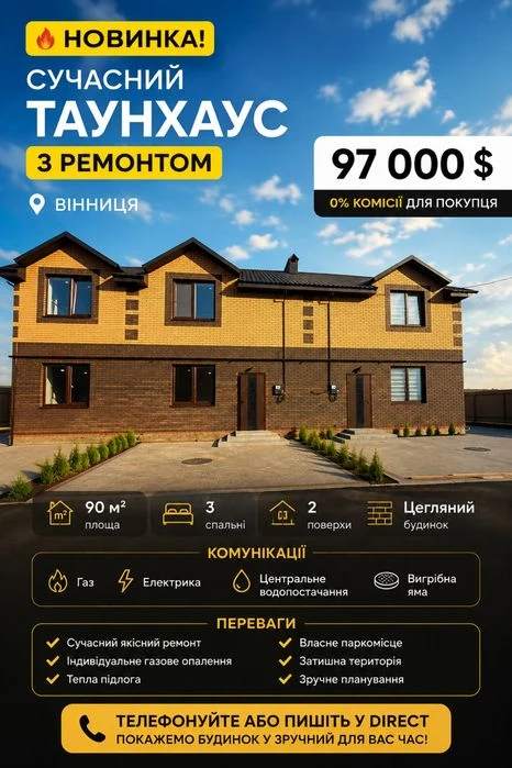 Townhouse for sale 90m2 3 rooms 1.5 acres Peremychka