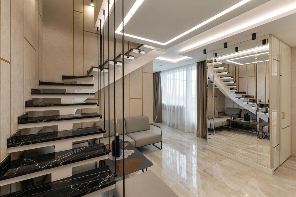 WITHOUT% 2-level apartment with a terrace in the Victory V residential complex, furniture, equipment