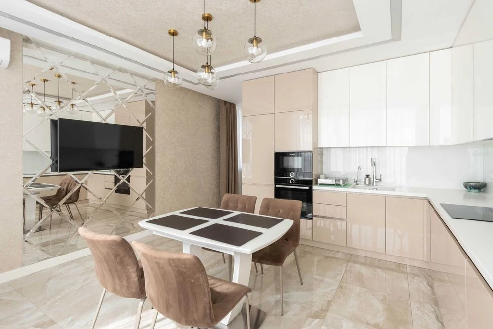 WITHOUT% 2-level apartment with a terrace in the Victory V residential complex, furniture, equipment