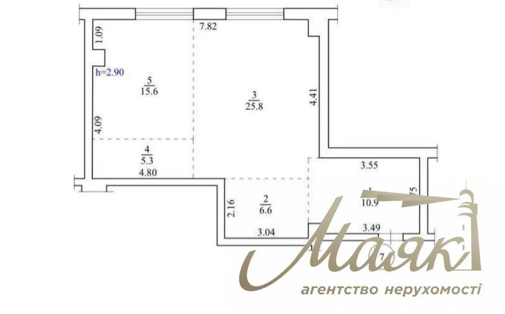 Sale of a 2-room apartment of 64.1 m2 without renovation in the residential complex Bulvar Fontaniv