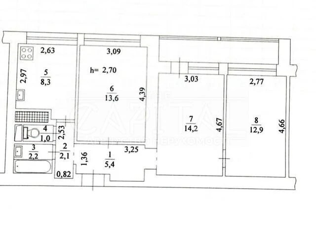 Sale of 2-room apartment 63 sq. m on Lesi Ukrainky Blvd. • ID 34659