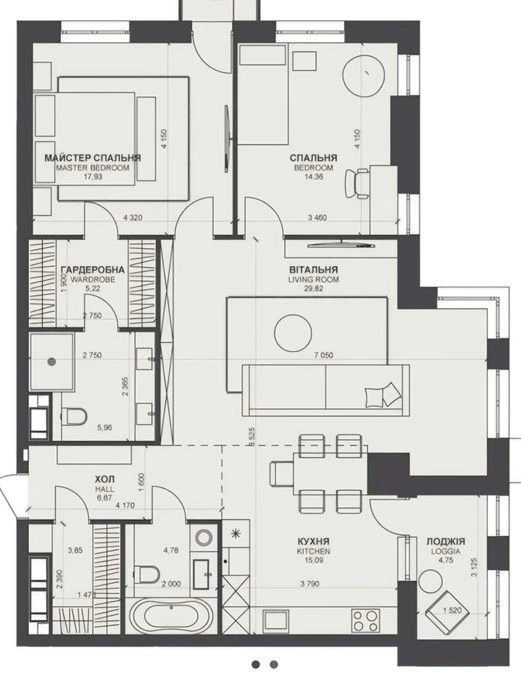 Without % Sale 3 sq m 109.7 m2 TRINITY residential complex