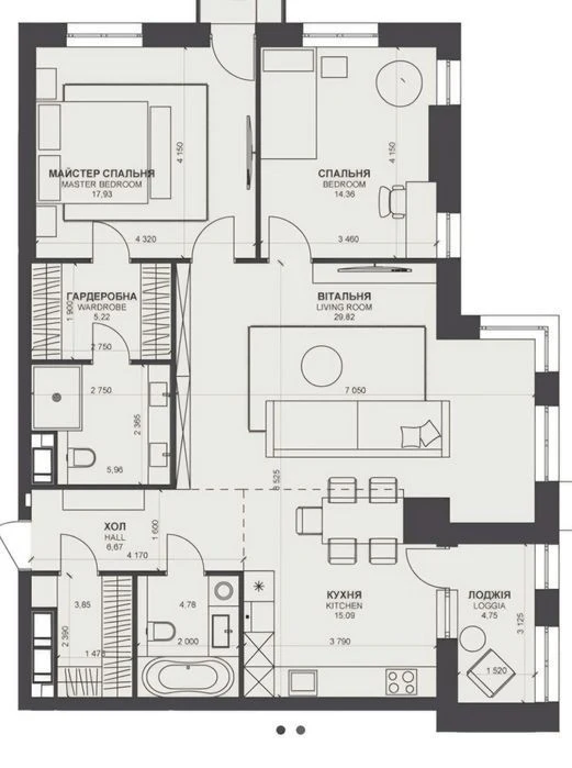 Without % Sale 3 sq m 109.7 m2 TRINITY residential complex