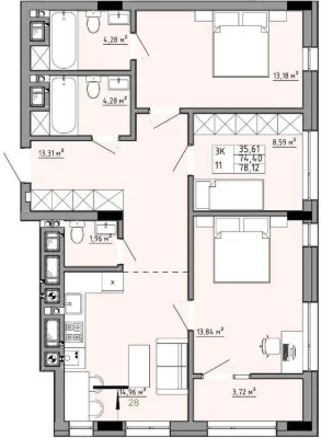 Sale of 3-room apartment 78 m2/Family House residential complex/Orlyka st./Top district