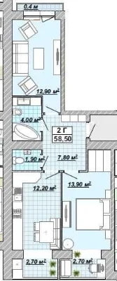 2-комн.квартира 58,5 м² ЦЕНТР|Княгинин |Подземный паркинг|Вы