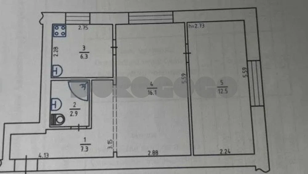 Sale of 2-room apartment 45.10m 1st floor Brick State program
