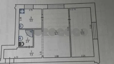Sale of 2-room apartment 45.10m 1st floor Brick State program