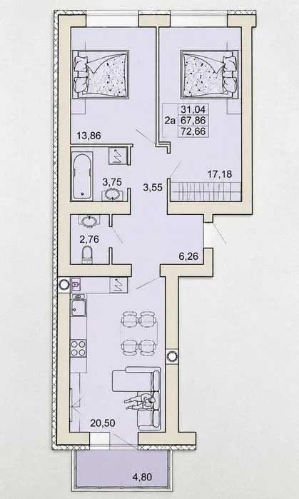 2-кімнатна квартира в центрі Полтави  ЖК «На Сінній 25 »