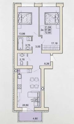 2-кімнатна квартира в центрі Полтави  ЖК «На Сінній 25 »