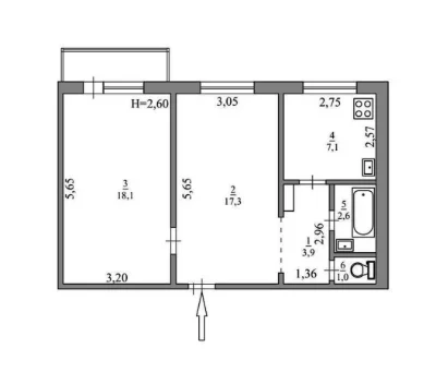 2-room apartment 52.4 m² for sale, Raduzhnaya St., 71