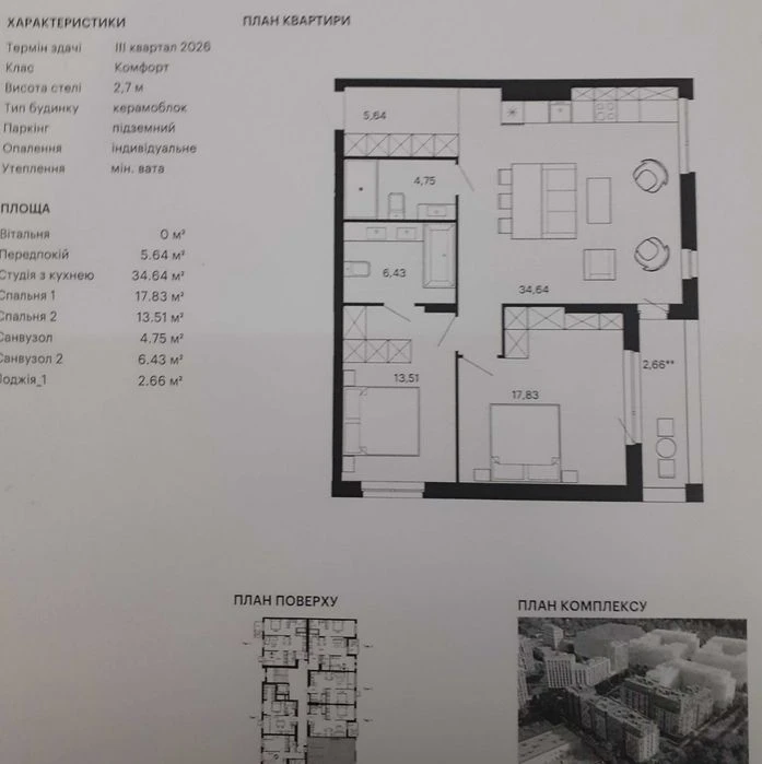 2-room apartment for sale in Terra residential complex by Avalon in the park area
