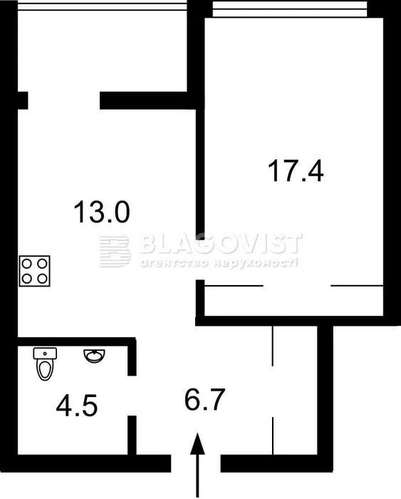 1-room apartment for sale Sevastopolskaya Square Ushynskogo 14a