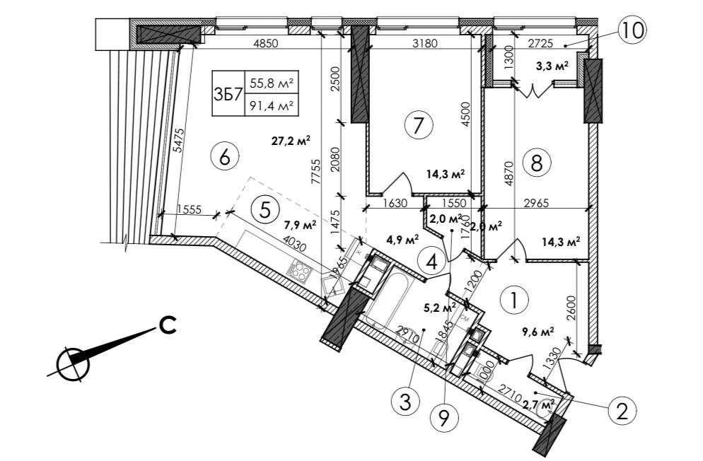 12th floor, Manhattan residential complex, 91.4 sq m, Beresteysky