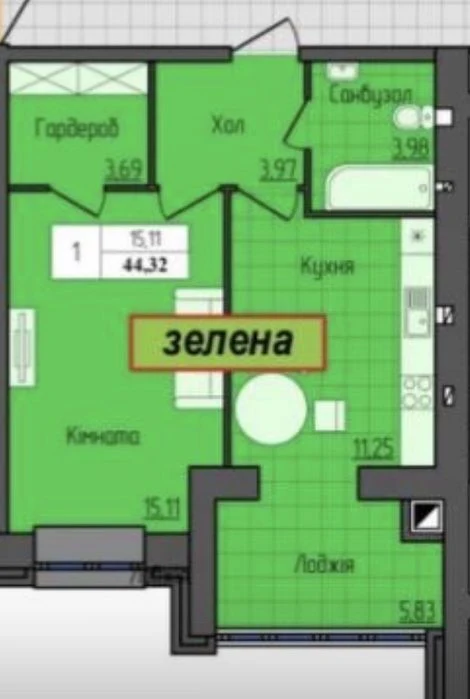Продаж 1но кімнатноі квартири в ЖК Домбровський