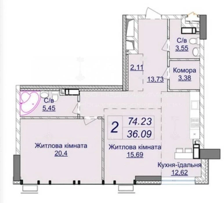 Without % - Sale of a 2-room apartment of 75m2 in the residential complex "Novopecherskiy"