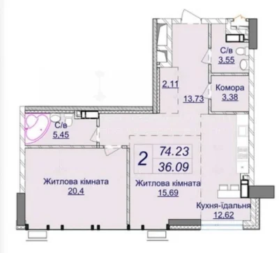 Without % - Sale of a 2-room apartment of 75m2 in the residential complex "Novopecherskiy"