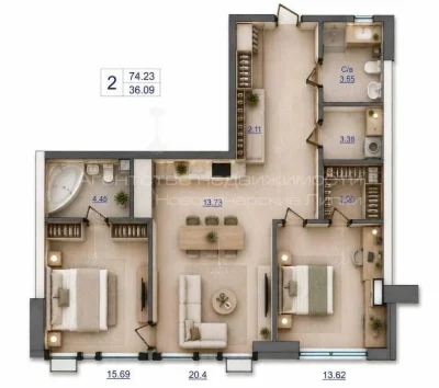 Without % - Sale of a 2-room apartment of 75m2 in the residential complex "Novopecherskiy"