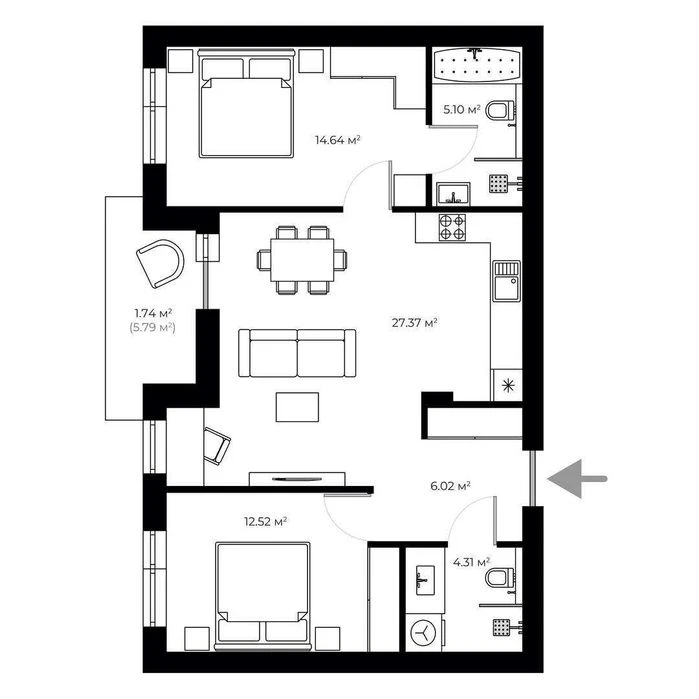 2-кімнатна квартира 71,7 м²  ЖК DREAM HILLS  вул. Мальовнича