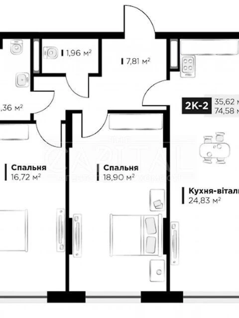 For sale 2-room apartment 75 sq. m. on Metrologicalhna Street 15 • ID 346
