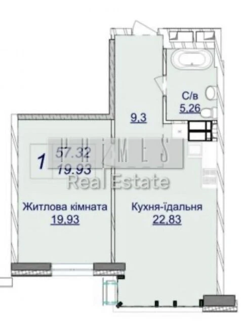 Sale of 2-room apartment 57.32 sq. m. on Andriy Verkhoglyada St. 26