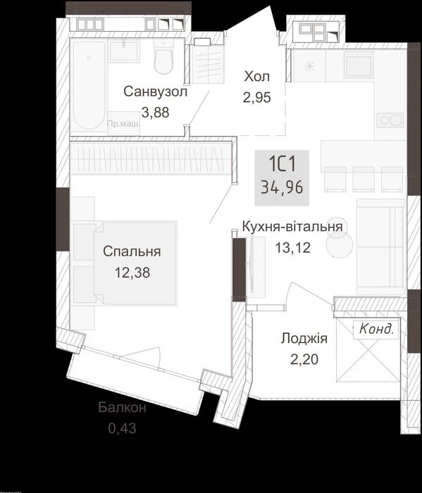 1-спальнева квартира у Pokrovsky Apart Complex від забудовни