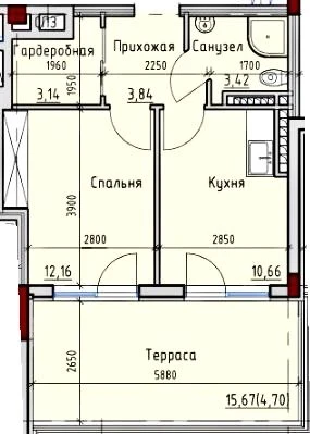 1 комнатная 40м2 терасса 15м2 с Видом Моря 13 Фонтана Кирп
