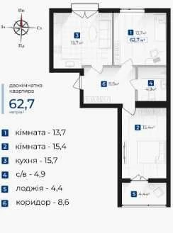 Продається найвигідніша 2-ох кімнатна квартира,неподалік пар
