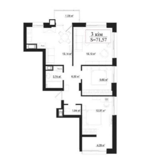 3-room apartment for sale in the city center
